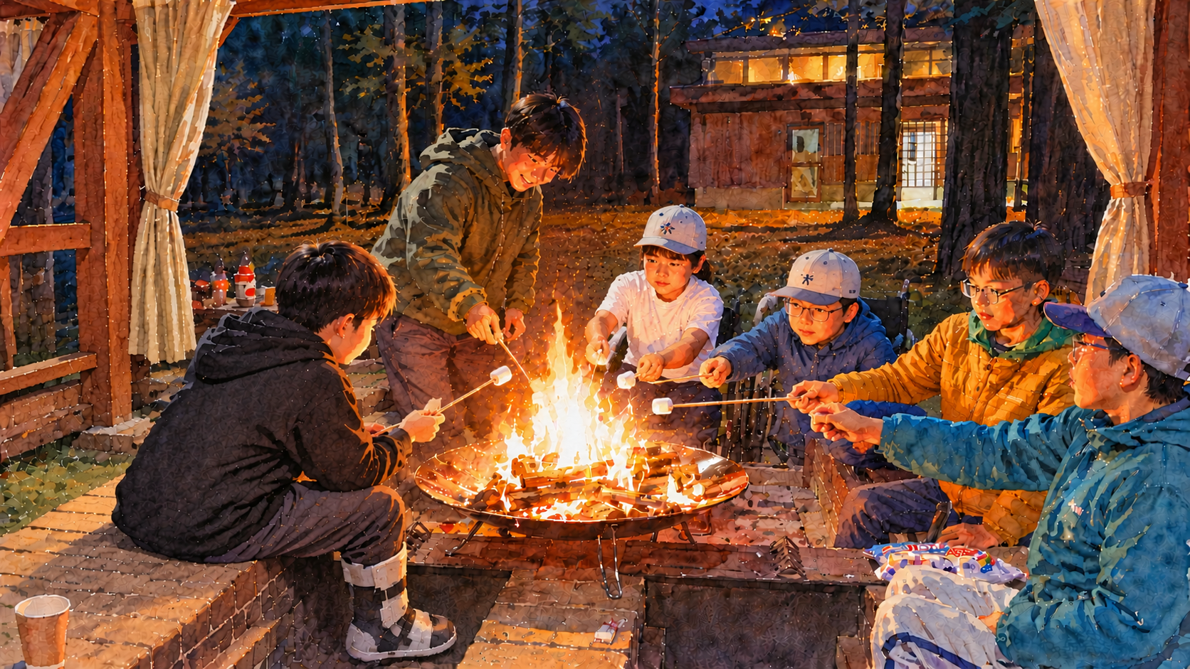 焚火で焼きマシュマロ、最高!